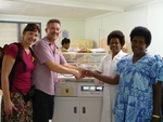 Humidicrib handed over by Dr Sace and Anthea to Luganville Hospital